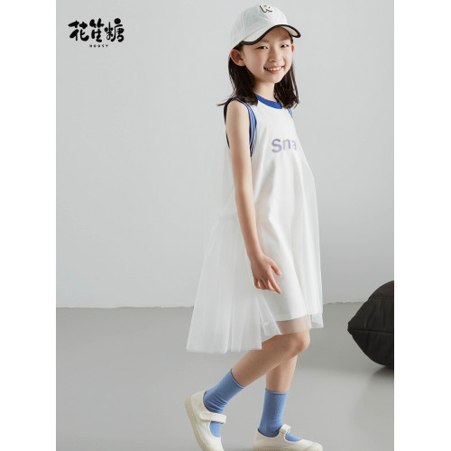 大童女童網紗連衣裙簡約夏裝兒童無袖裙子小女孩紗裙童裝背心裙新