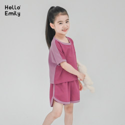 洋氣童裝2025新款夏裝中童女紫色套裝短袖T恤撞色男童運動服裝785
