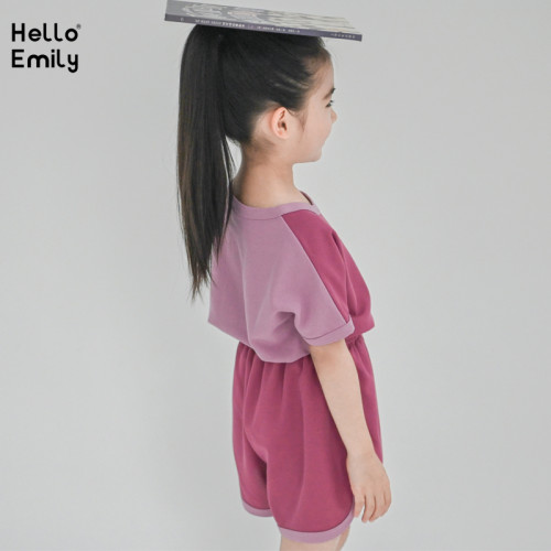 洋氣童裝2025新款夏裝中童女紫色套裝短袖T恤撞色男童運動服裝785