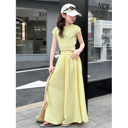 女童夏季套裝2025新款女大童洋氣短袖女孩裙子兒童夏裝裙褲兩件套