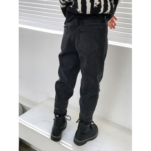 兒童黑色洋氣牛仔長褲2025春秋新款中大童修身男童小腳褲冬季加絨