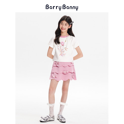 BarryBanny女童荷葉褲裙2025夏季新款兒童蝴蝶結小香風透氣半身裙