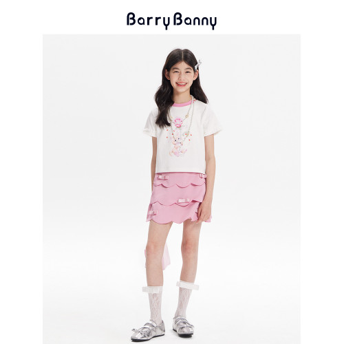 BarryBanny女童荷葉褲裙2025夏季新款兒童蝴蝶結小香風透氣半身裙