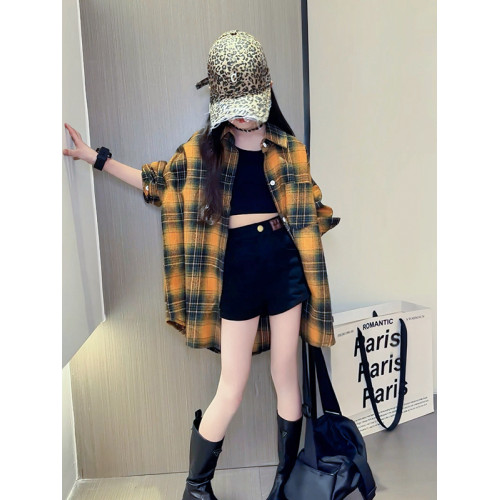 女童襯衫長袖春秋2025新款洋氣兒童上衣春裝女孩大童格子襯衣外套