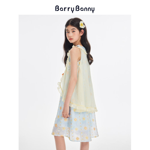 BarryBanny女童萊賽爾連衣裙夏季度假背心裙甜美曡穿沙灘風長裙