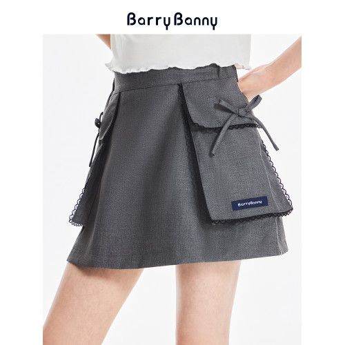 BarryBanny女童學院風半身裙夏季新款中大童A字短裙時髦透氣裙子