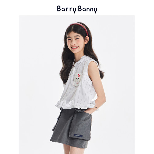 BarryBanny女童學院風半身裙夏季新款中大童A字短裙時髦透氣裙子