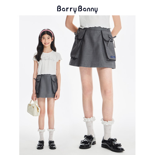 BarryBanny女童學院風半身裙夏季新款中大童A字短裙時髦透氣裙子