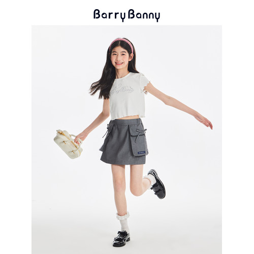 BarryBanny女童學院風半身裙夏季新款中大童A字短裙時髦透氣裙子