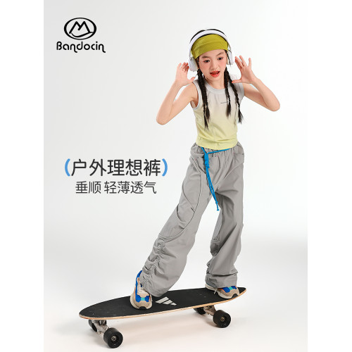 半度閒女童夏裝工裝褲薄款洋氣2025新款兒童夏季透氣運動褲長褲潮