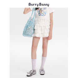 BarryBanny女童花邊蛋糕半身裙2025夏季新款兒童A字蓬蓬白色短裙