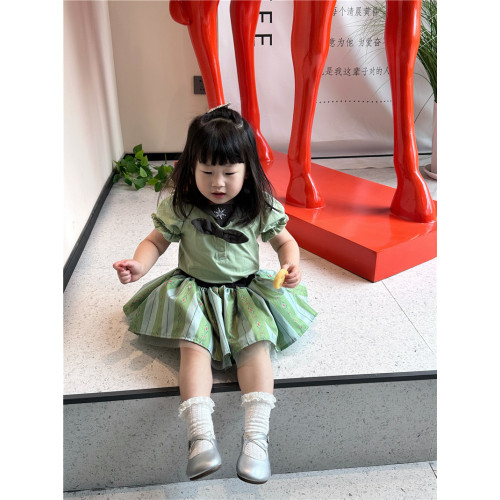 女童夏季款純棉短袖T恤中小童圓領純棉公卡通主蝴蝶結打底衫