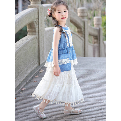 女童連衣裙夏裝2025新款兒童洋氣時髦背心裙公主裙女孩半身裙套裝