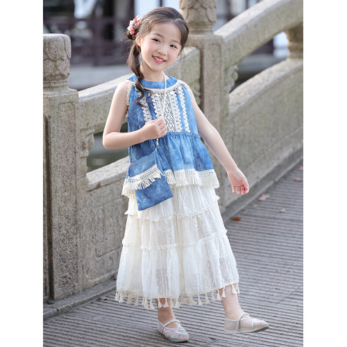 女童連衣裙夏裝2025新款兒童洋氣時髦背心裙公主裙女孩半身裙套裝
