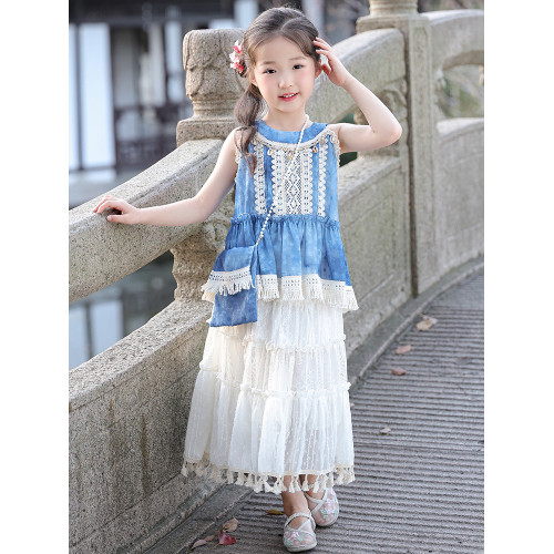 女童連衣裙夏裝2025新款兒童洋氣時髦背心裙公主裙女孩半身裙套裝