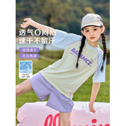 女童速乾衣短袖夏季薄款套裝兒童訓練女大童羽毛球服T恤運動上衣t
