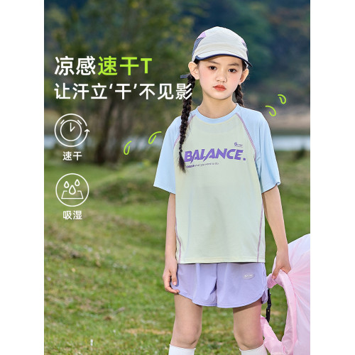 女童速乾衣短袖夏季薄款套裝兒童訓練女大童羽毛球服T恤運動上衣t