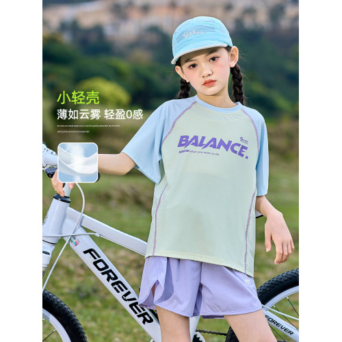 女童速乾衣短袖夏季薄款套裝兒童訓練女大童羽毛球服T恤運動上衣t