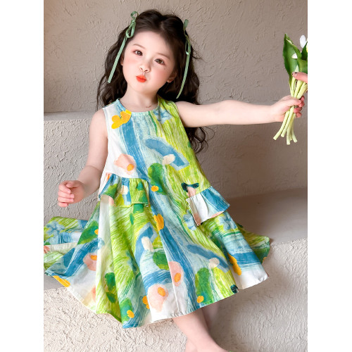薄款棉布裙2025女小童背心裙荷葉邊女童連衣裙夏裝小女孩公主裙子