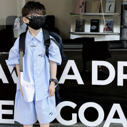 男童短袖襯衫襯衣炸街痞帥風2025新款套裝薄款夏帥氣時髦夏季純棉