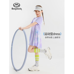半度閒女童夏裝運動裙子2025新款兒童短袖連衣裙夏季女孩涼感長裙