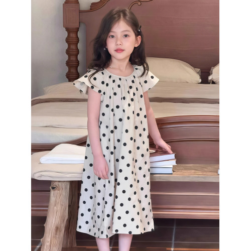 女童波點連衣裙夏裝2025新款兒童夏季韓版洋氣獨特漂亮的裙子女孩