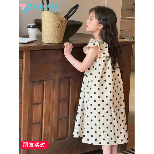 女童波點連衣裙夏裝2025新款兒童夏季韓版洋氣獨特漂亮的裙子女孩