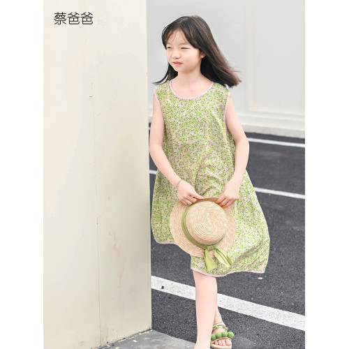 蔡爸爸童裝小清新度假風裙子2025新款女童裙夏薄款無袖連衣裙655