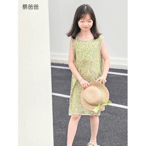 蔡爸爸童裝小清新度假風裙子2025新款女童裙夏薄款無袖連衣裙655