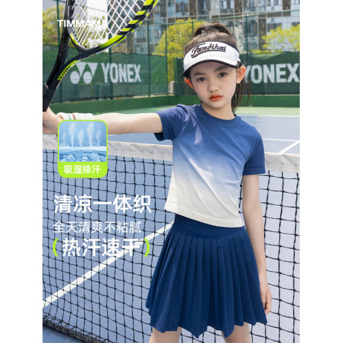 女童速乾衣夏季新款兒童網球訓練服套裝女大童運動T恤短袖羽毛球