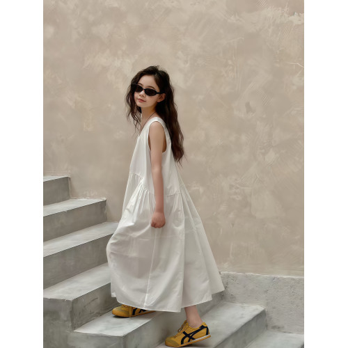 女童連衣裙夏裝2025新款兒童夏季法式背心裙大童小女孩過膝長裙子