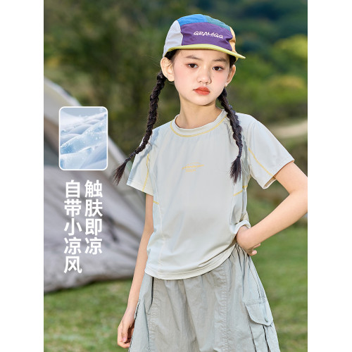 女童速乾短袖T恤夏季薄款兒童戶外運動上衣大童冰絲涼感透氣套裝