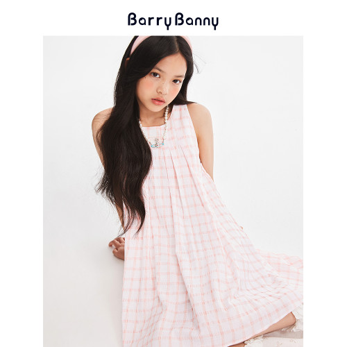 BarryBanny女童連衣裙2025夏季新款兒童洋氣女孩背心裙中大童裙子