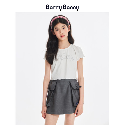 BarryBanny女童萊賽爾亮鑽短袖T恤夏季新款兒童洋氣百搭短款上衣
