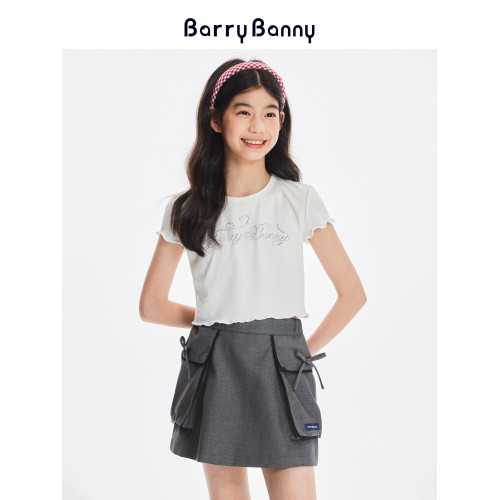 BarryBanny女童萊賽爾亮鑽短袖T恤夏季新款兒童洋氣百搭短款上衣
