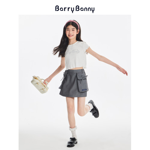 BarryBanny女童萊賽爾亮鑽短袖T恤夏季新款兒童洋氣百搭短款上衣