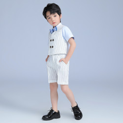 英國NEXT APK男童禮服夏季條紋馬甲套裝短袖背帶褲男童鋼琴主持服