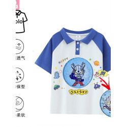 高品質POLO領噹季新品變臉純棉T恤網紅亮片兒童短袖男童撞色上衣