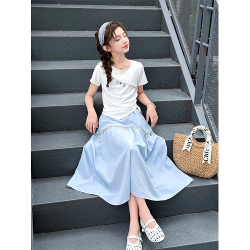 女童夏裝2025新款連衣裙套裝兒童中大童女夏天度假波西米亞風裙子