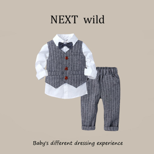 英國NEXT  wild男童紳士套裝春秋兒童馬甲白襯衫抓周服三件套
