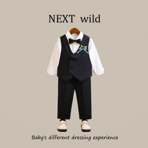 英國NEXT  wild兒童西服春秋英倫風條紋馬甲套裝男童花童周嵗禮服