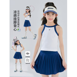 女童速乾背心夏季薄款冰絲無袖T恤百褶短裙套裝兒童羽毛球訓練服