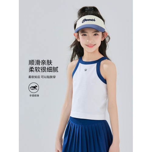 女童速乾背心夏季薄款冰絲無袖T恤百褶短裙套裝兒童羽毛球訓練服