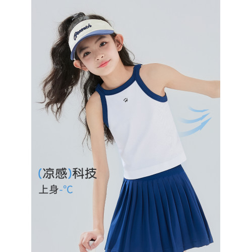 女童速乾背心夏季薄款冰絲無袖T恤百褶短裙套裝兒童羽毛球訓練服