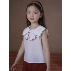 哈齒童裝夏季兒童上衣學院風大翻領女童無袖襯衫中大童夏裝25新款