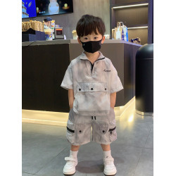 香港BAKUXIA男童防曬衣套裝夏季款韓版中小童工裝短袖短褲兩件套