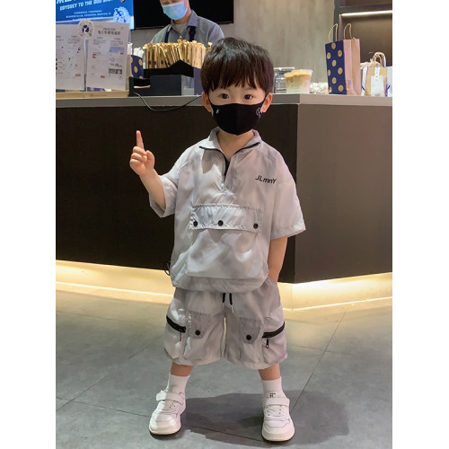 香港BAKUXIA男童防曬衣套裝夏季款韓版中小童工裝短袖短褲兩件套
