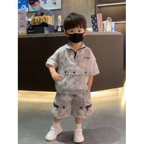 香港BAKUXIA男童防曬衣套裝夏季款韓版中小童工裝短袖短褲兩件套