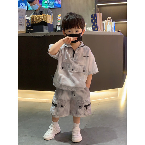 香港BAKUXIA男童防曬衣套裝夏季款韓版中小童工裝短袖短褲兩件套