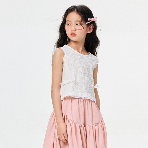 gxgkids童裝兒童背心夏季新款蝴蝶結透氣女童洋氣舒適背心T恤潮